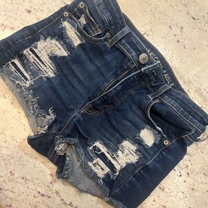 American Eagle Outfitters Blue Jean Shorts with Distressing and Short Length